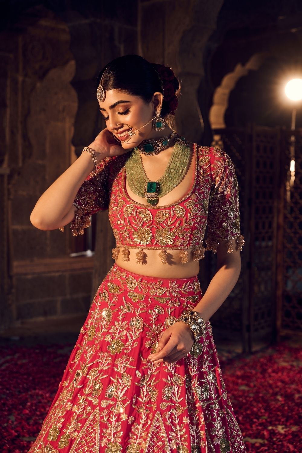 Sakina Hot Pink Satin Organza Kora Organza Lining Shanton Bridal Lehenga Set