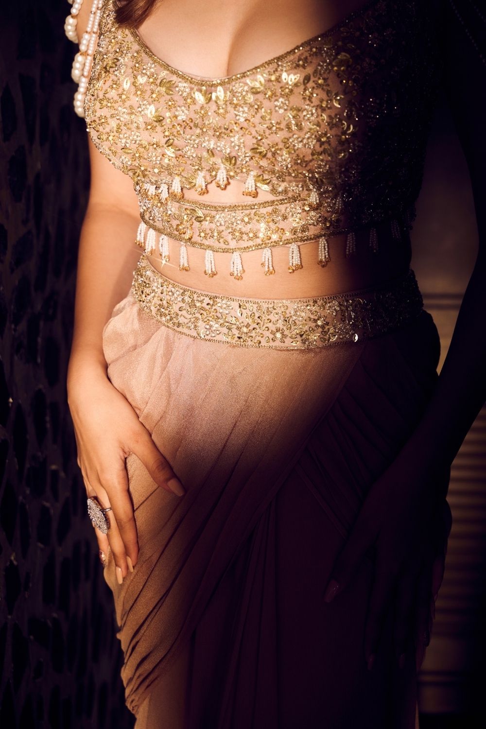 Opaline Crepe Fishcut Skirt with Net Blouse