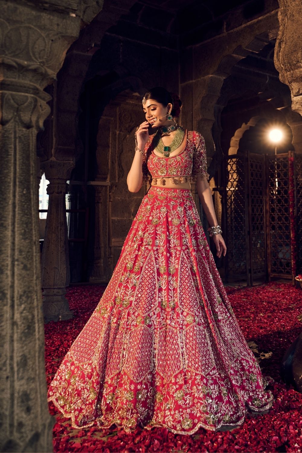 Sakina Hot Pink Satin Organza Kora Organza Lining Shanton Bridal Lehenga Set