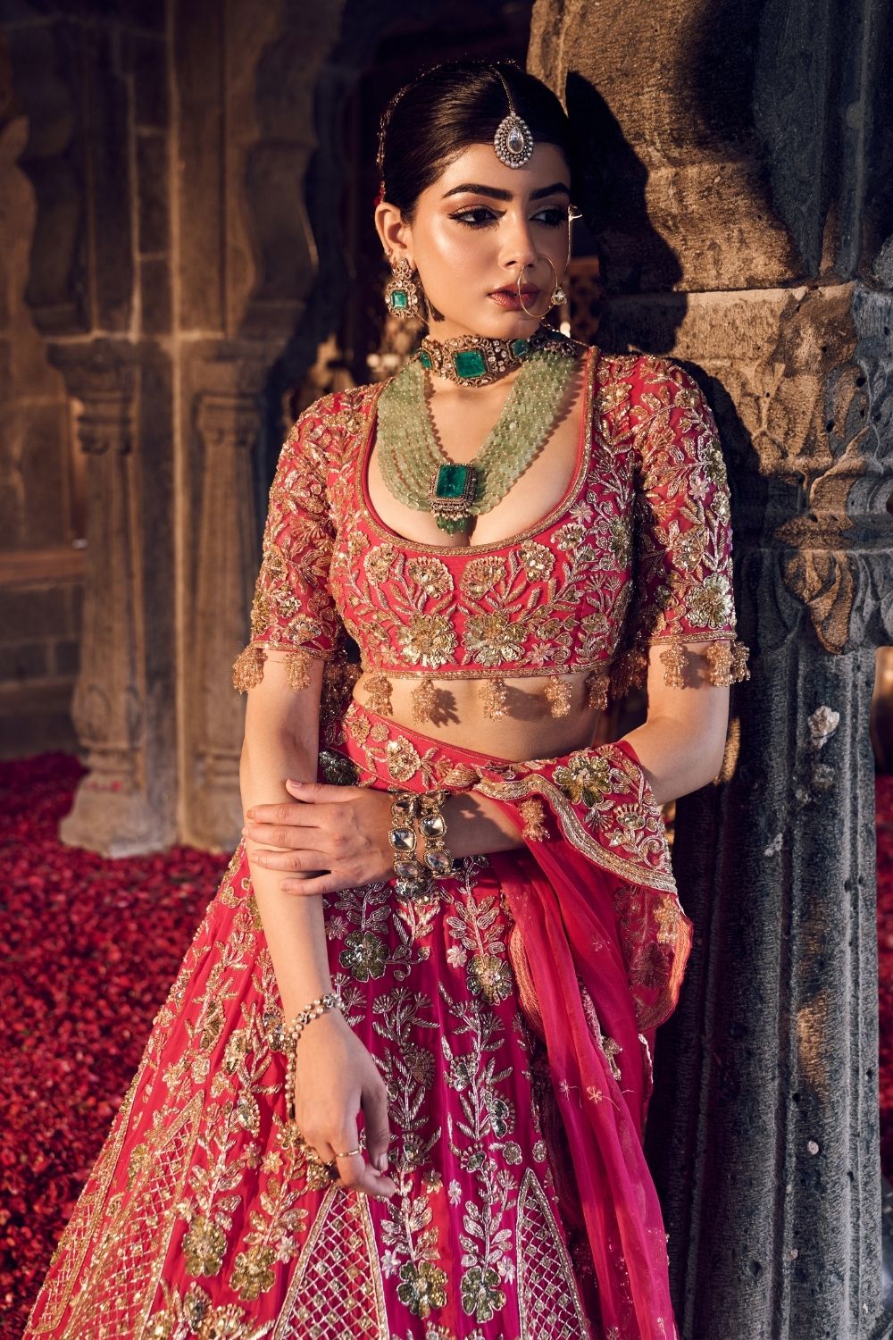 Sakina Hot Pink Satin Organza Kora Organza Lining Shanton Bridal Lehenga Set