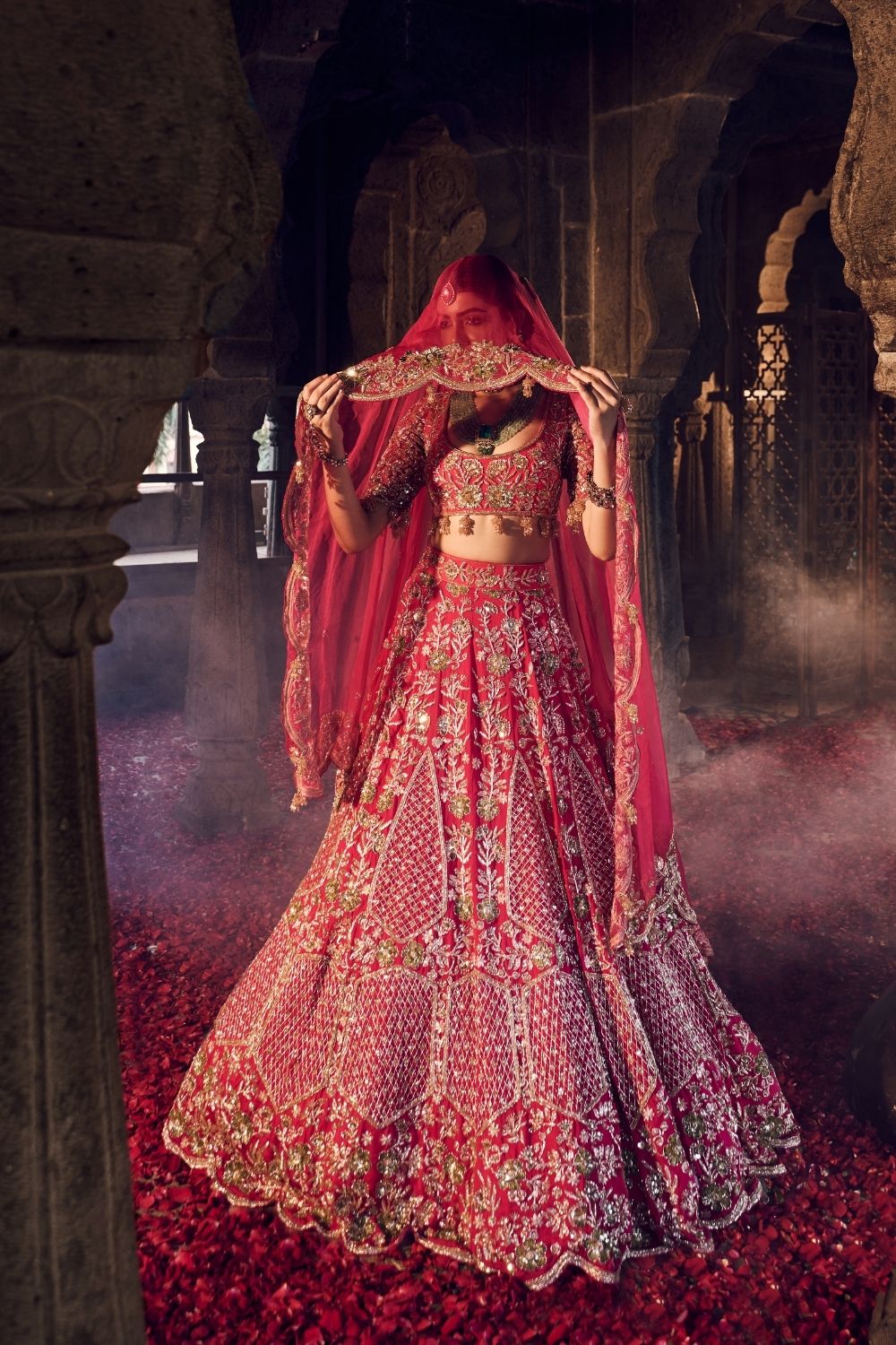 Sakina Hot Pink Satin Organza Kora Organza Lining Shanton Bridal Lehenga Set