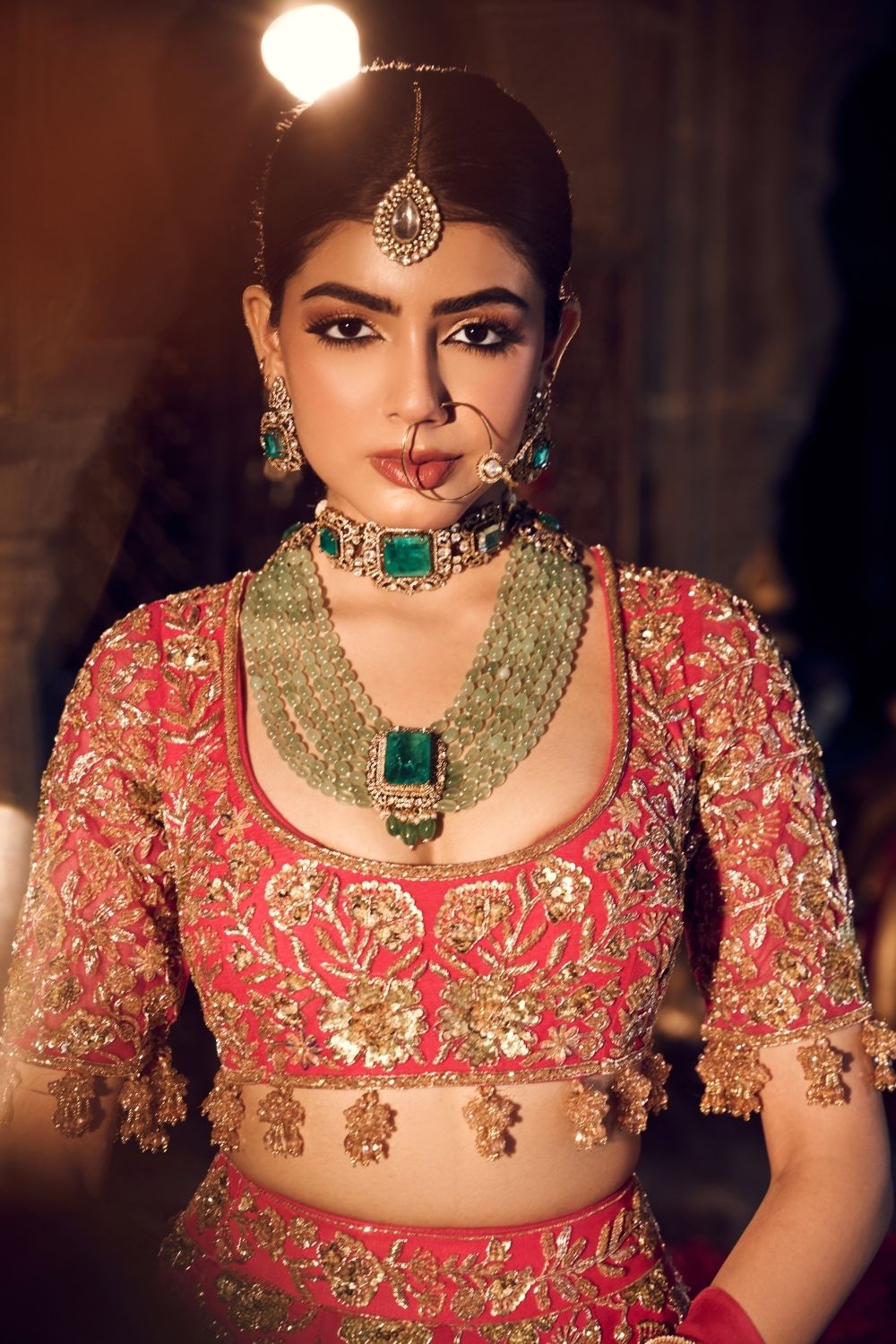 Sakina Hot Pink Satin Organza Kora Organza Lining Shanton Bridal Lehenga Set