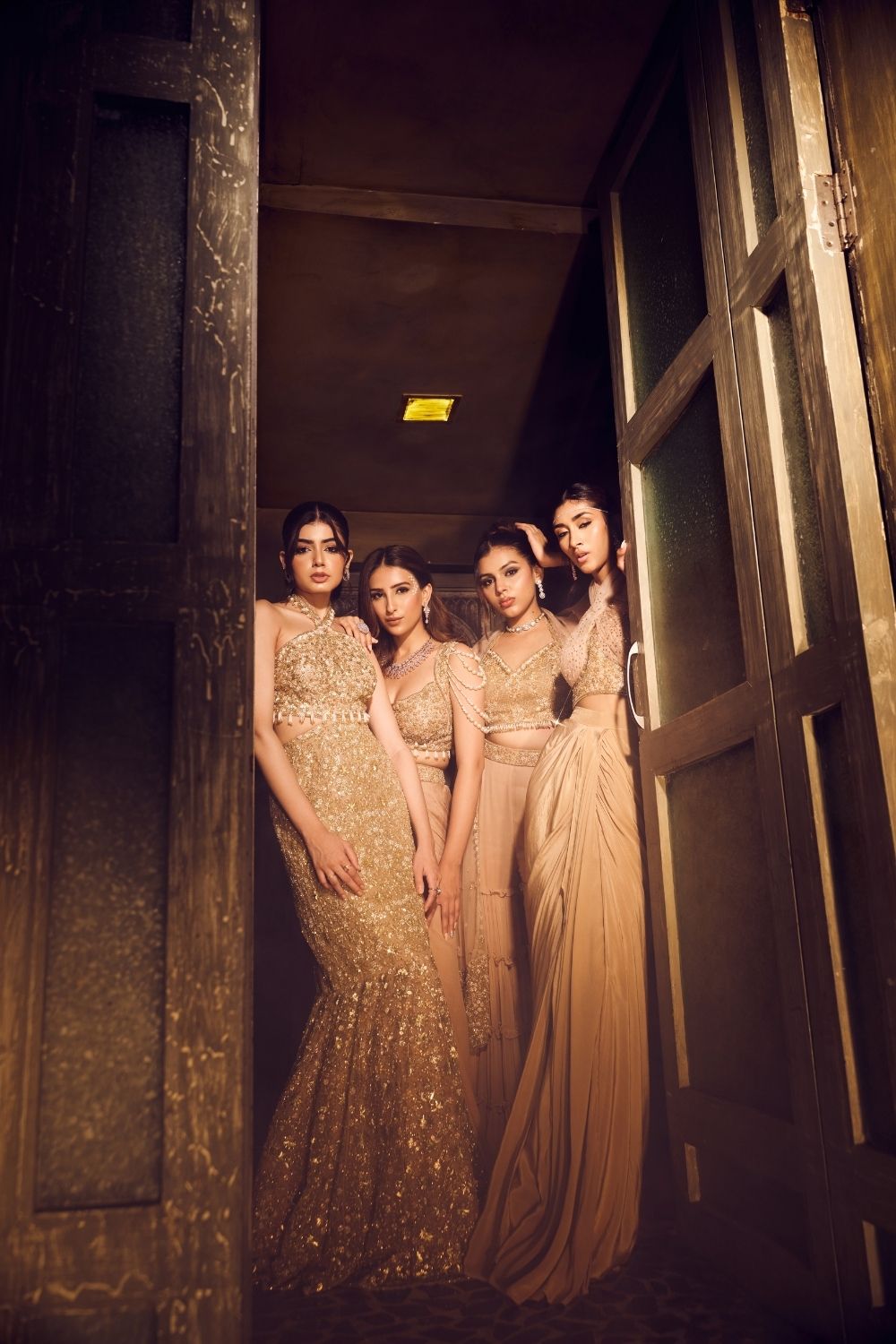 Elysian Golden Net Fishcut Gown