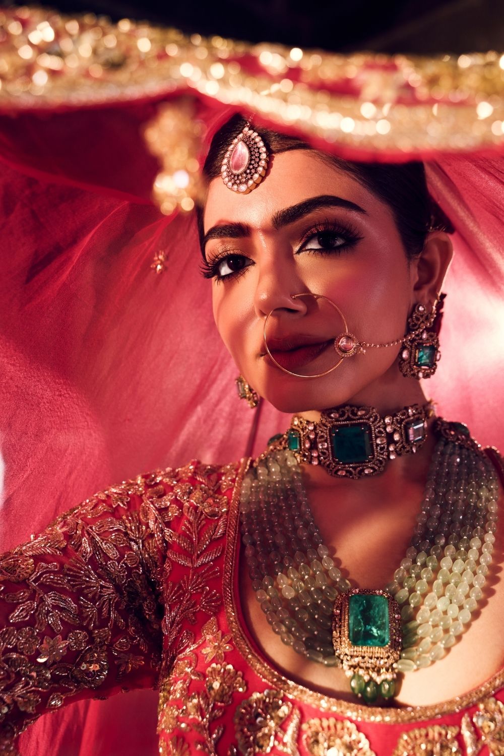 Sakina Hot Pink Satin Organza Kora Organza Lining Shanton Bridal Lehenga Set