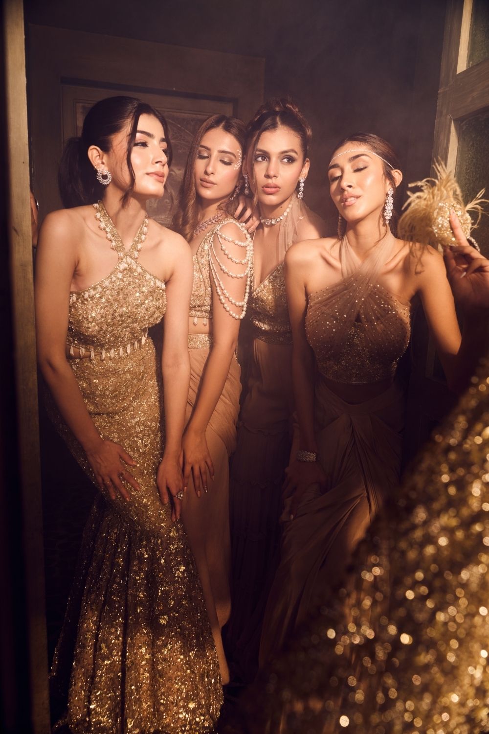 Elysian Golden Net Fishcut Gown