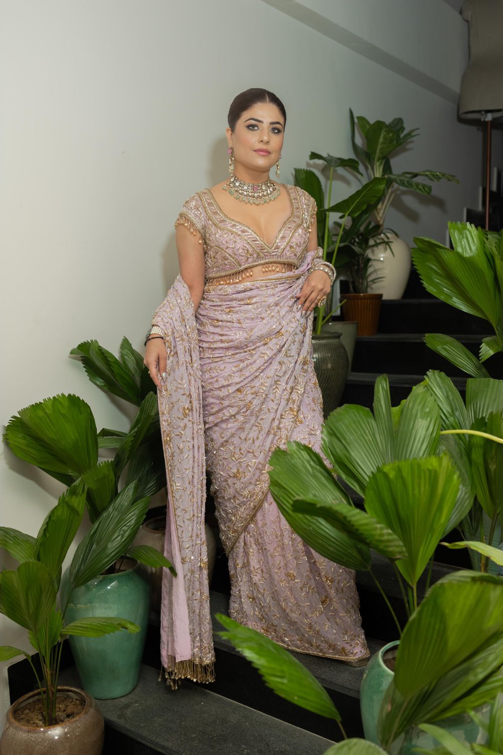 Aastha Nagpal in Lilac Embellished Saree