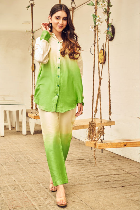 Boho Lime And Green Ombre Oversized Shirt With Pants (8007390298358)