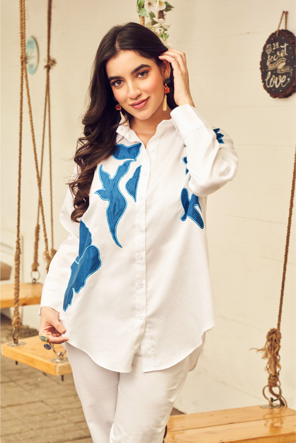Boho White Co-ord Set With Royal Blue Patch (8007391019254)