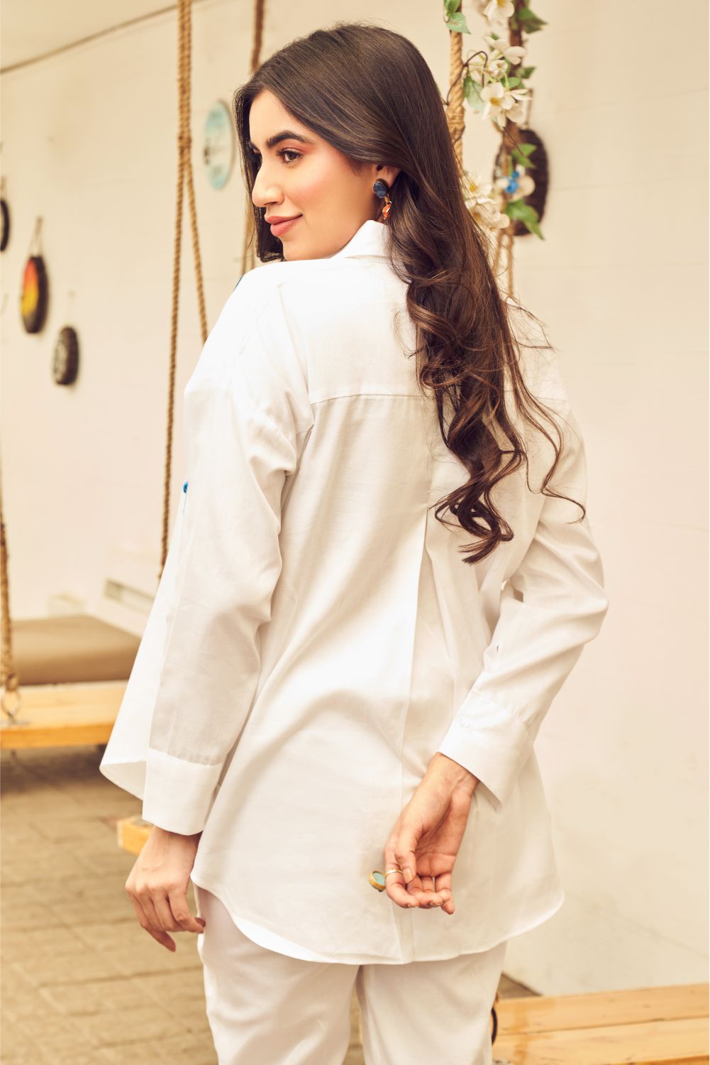 Boho White Co-ord Set With Royal Blue Patch (8007391019254)