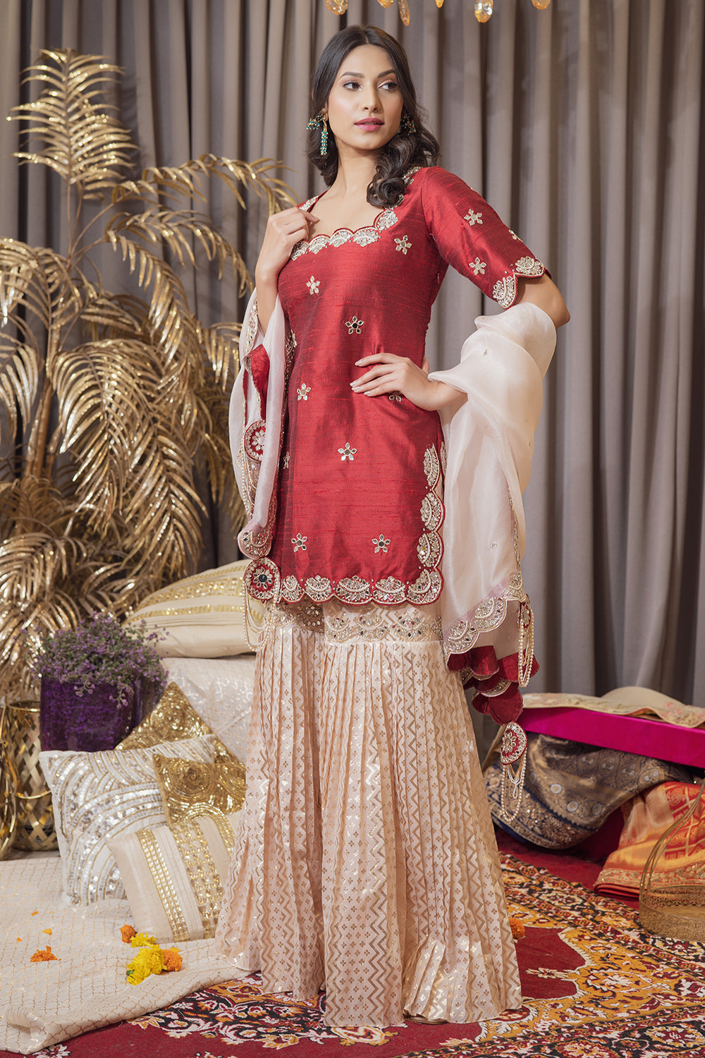 MOROON BANARASI SHARARA SET (6987821678775)