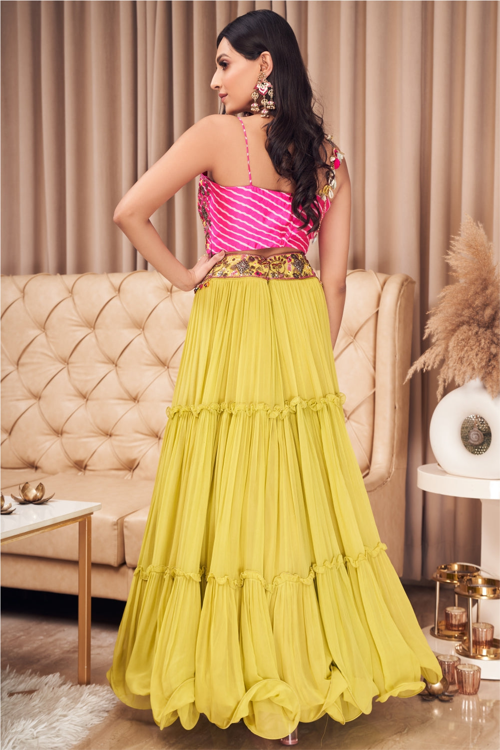 Hot Pink Leheriya Blouse With Sharara Set (7970597404918)