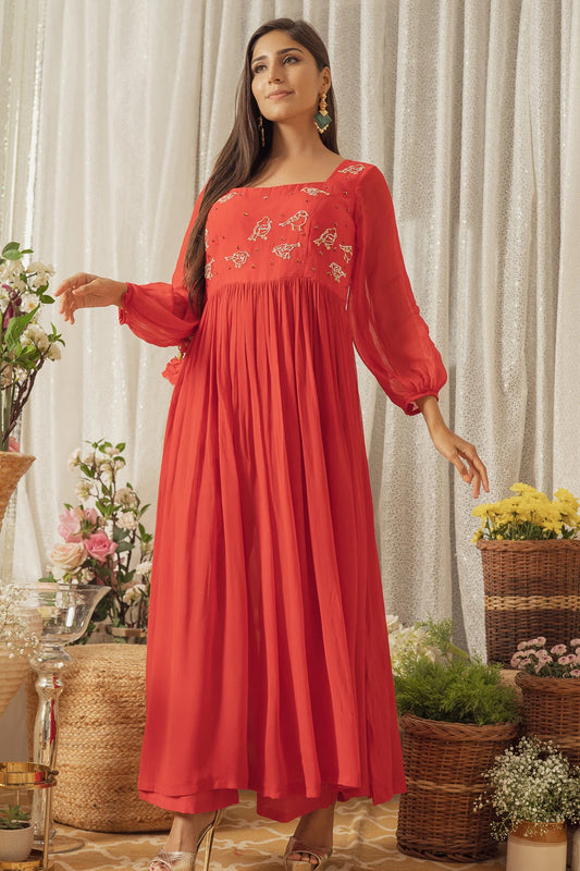 RED BIRDS KURTA SET (6928887513271)