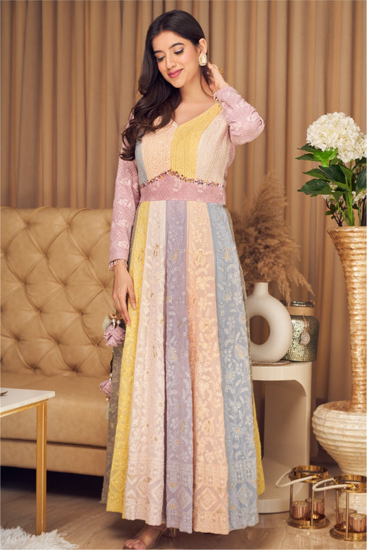 Multicolour Chikankari Anarkali (7960728371446)