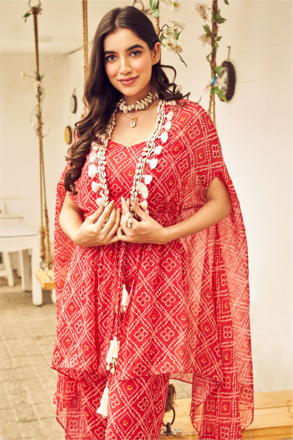 Boho Bandhej Shell Embellished Co-ord Set (8007392624886)