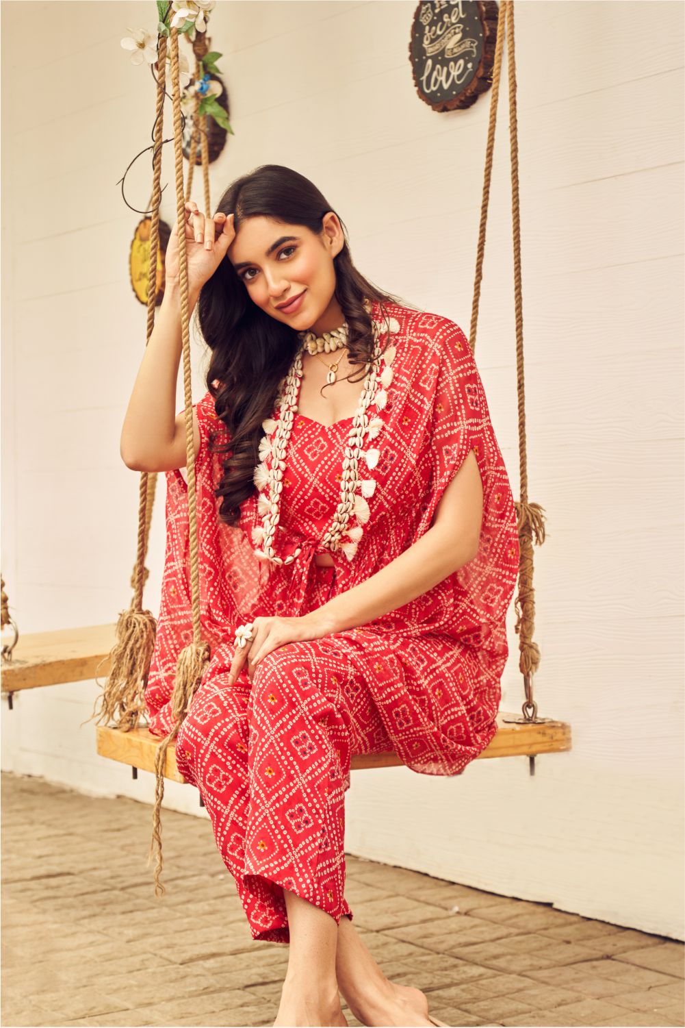 Boho Bandhej Shell Embellished Co-ord Set (8007392624886)