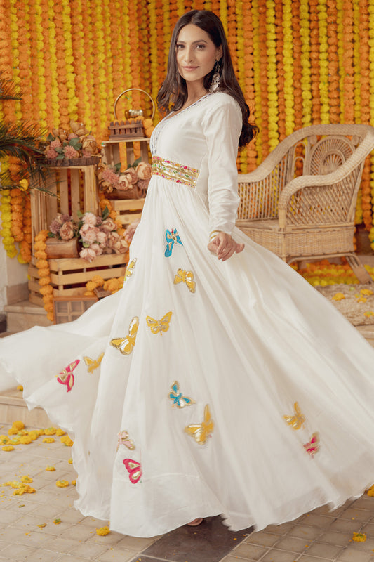 WHITE MIRROR BUTTERFLY EMBELLISHED FIT AND FLARE DRESS (7758617215222)