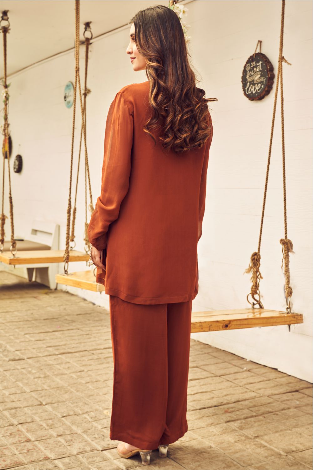 Boho Brown Embellished Kurti With Pants (8007392395510)