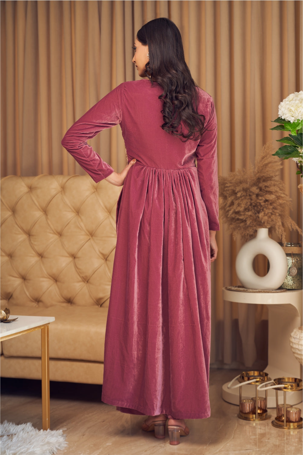 Pink Velvet Straight Fit Kurti with Pants (7954966970614)