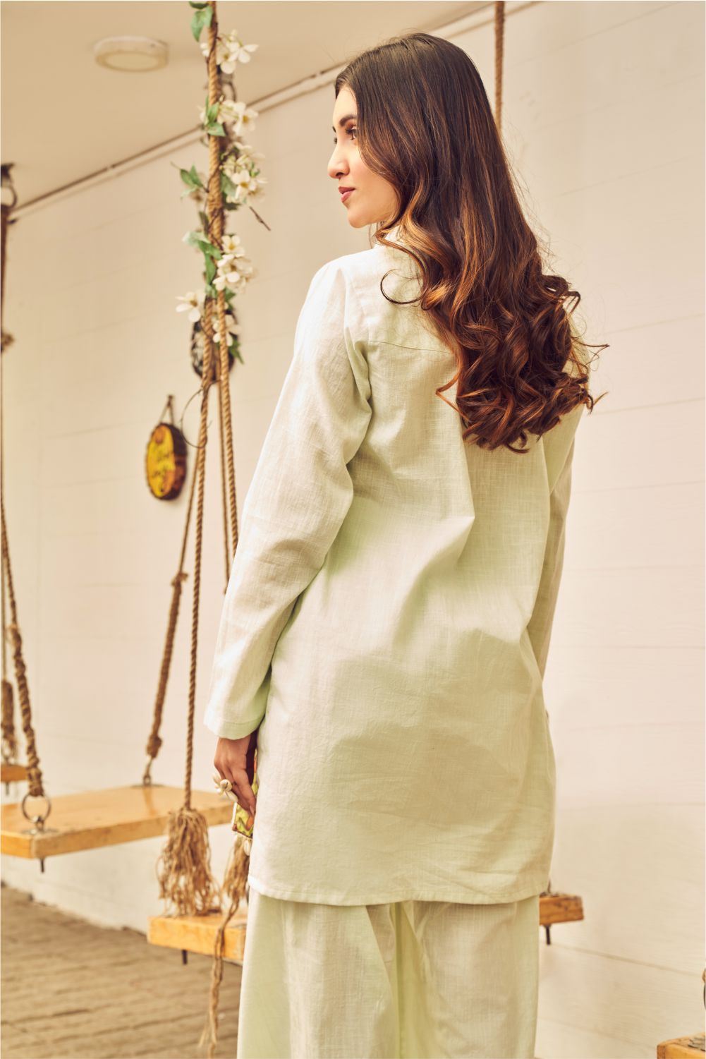 Boho Mint Green Patch Front Cut Shirt With Pants (8007392985334)