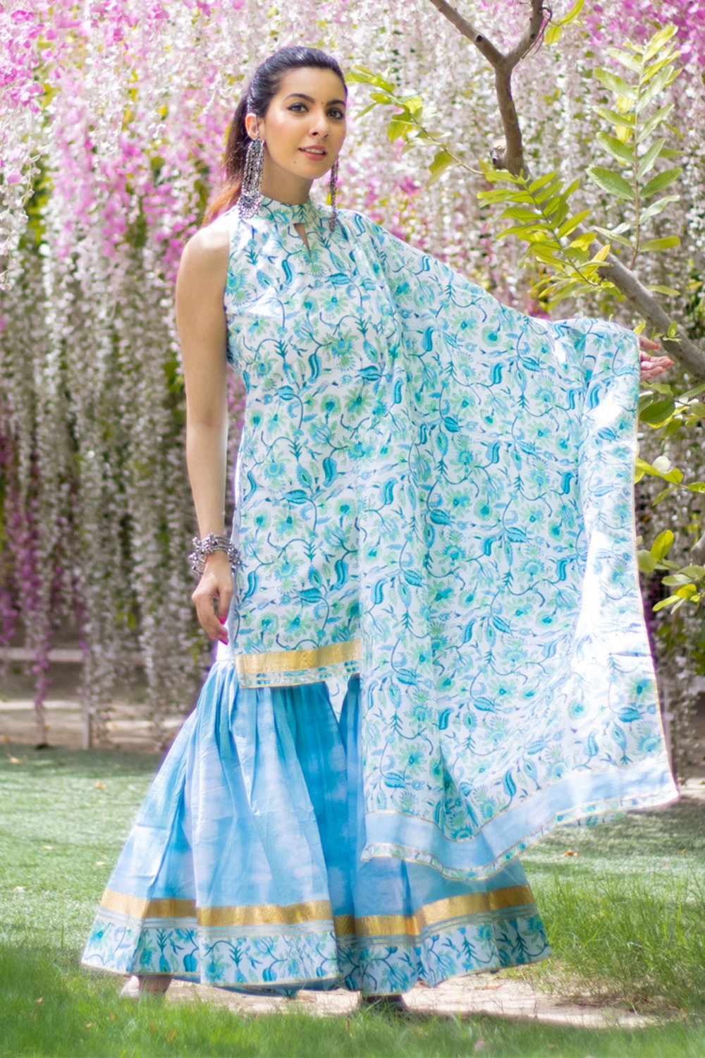 Blue Printed Sharara Set (6967582949559)