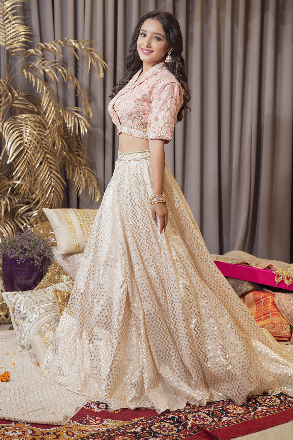 PINK ELLITE JACKET BANARASI SET (6987813519543)