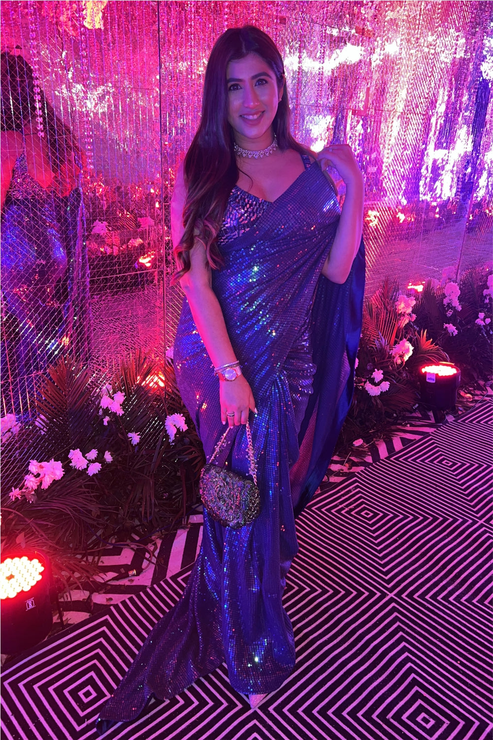 Blue Sequin Saree With Embellished Blouse (7966919819510)