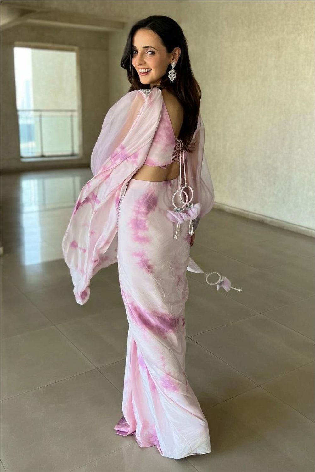 SANAYA IRANI LILAC TIE DYE READY TO WEAR SAREE (7988495974646)