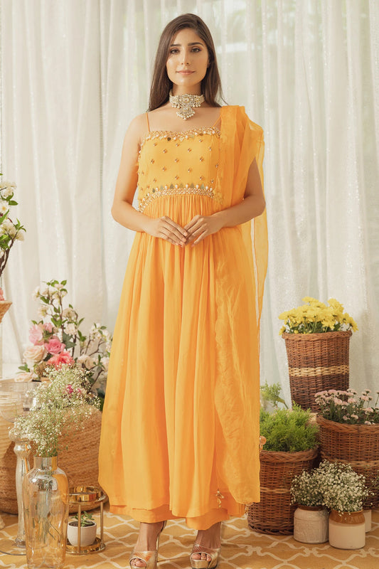 MUSTARD MIRROR WORK KURTA SET (6926799208631)