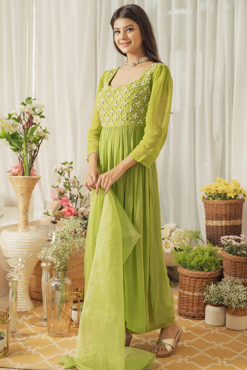 GREEN MOTI WORK KURTA SET (6926793343159)