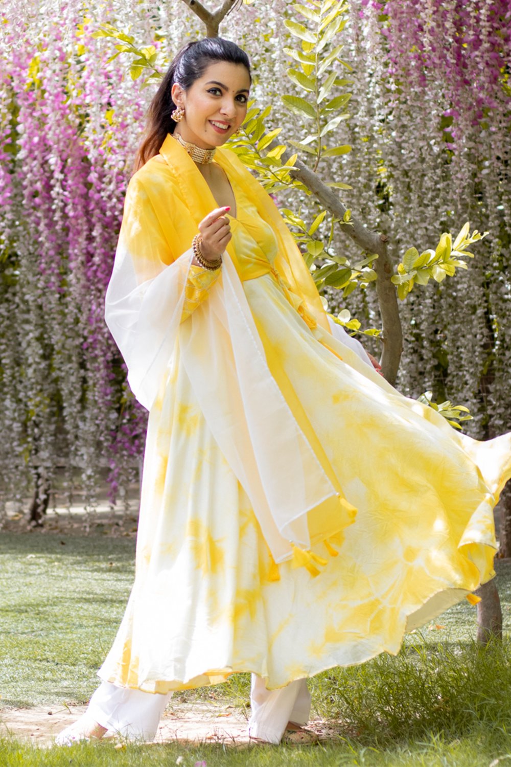 Yellow Angrakha Tie Dye Suit Set (6967580524727)