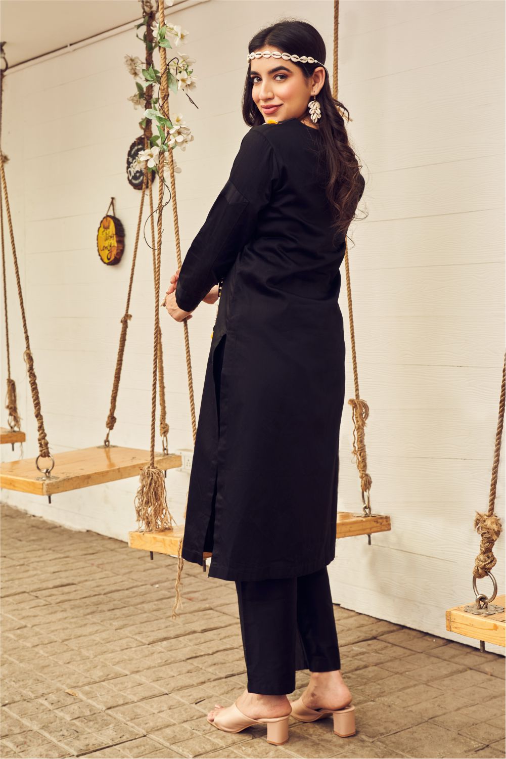 Boho Black Kurti And Pant Set (8007393050870)