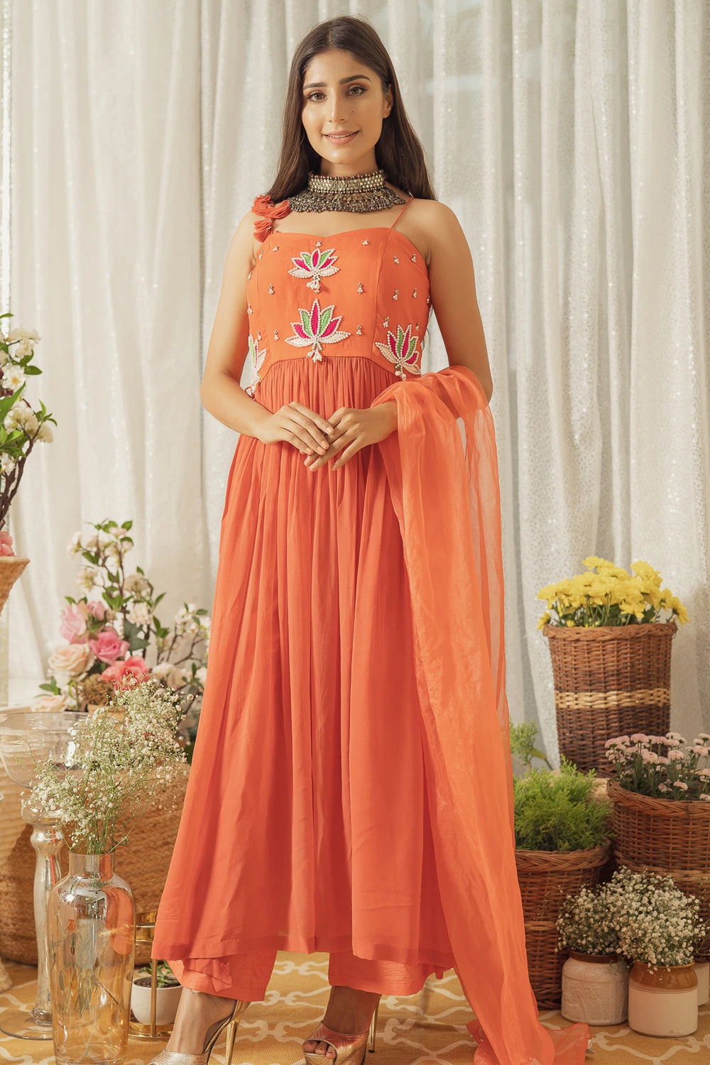 ORANGE LOTUS KURTA SET (6926760411319)