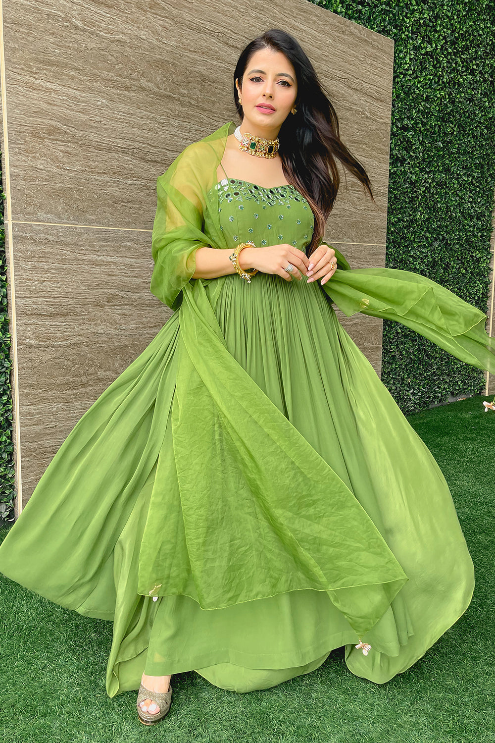 GREEN MIRROR KURTA SET (6925841989815)