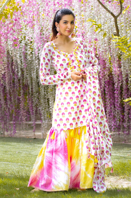 Yellow Printed Sharara Set (6967577444535)
