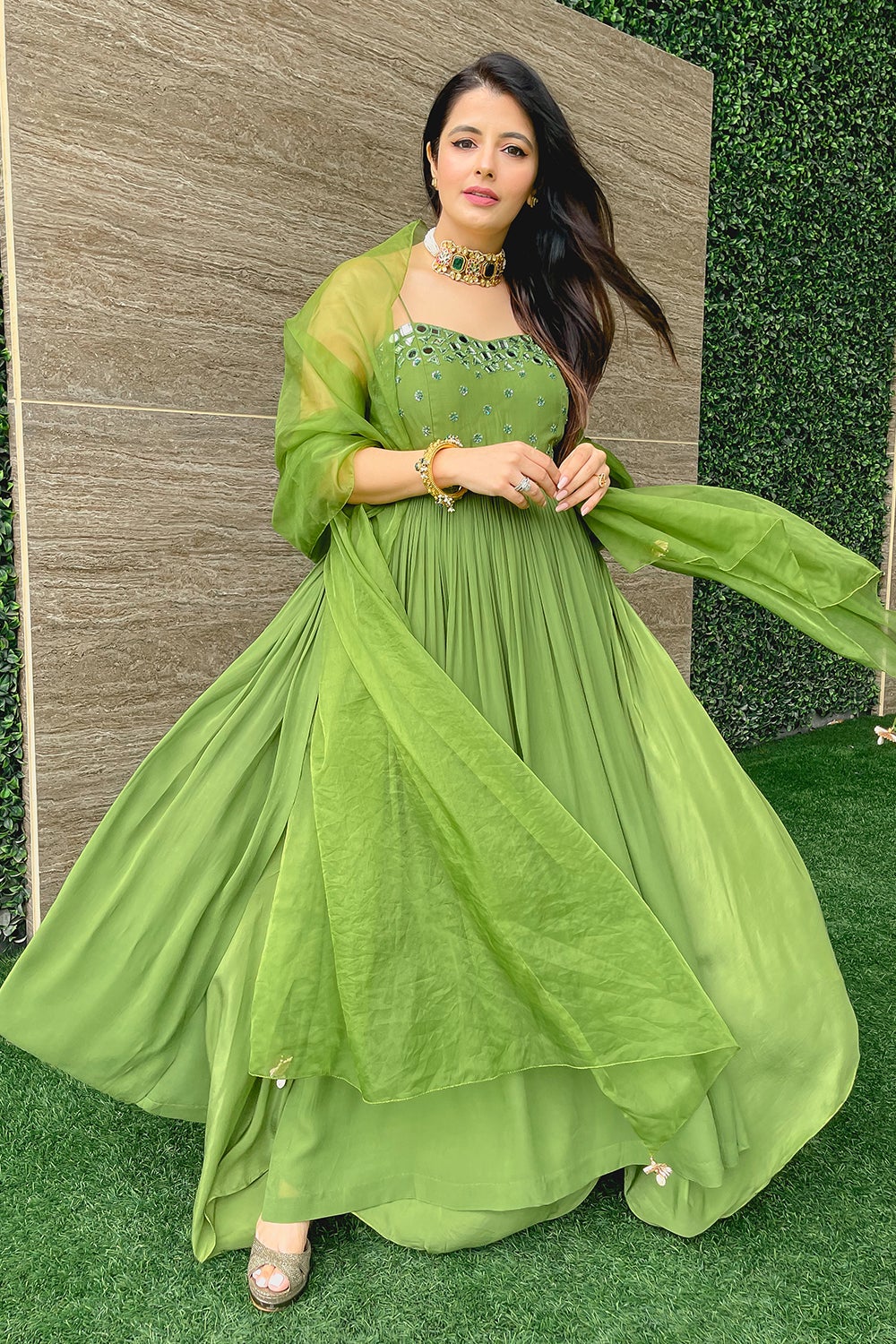 GREEN MIRROR KURTA SET (6925841989815) (7534737522934)