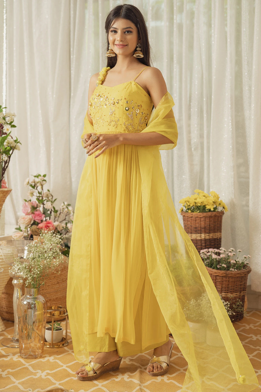 YELLOW GOTA WORK KURTA SET (6926679081143)
