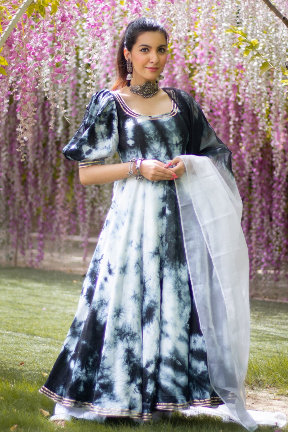 Black Tie Dye Chanderi Suit Set (6967579410615)