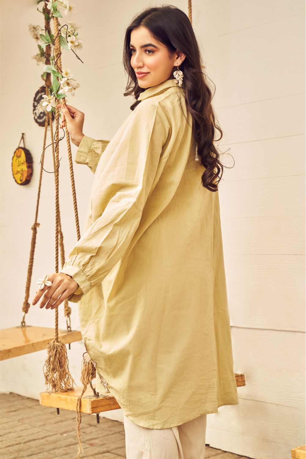 Boho Mint Floral Embroidered Oversized Shirt (8007390101750)