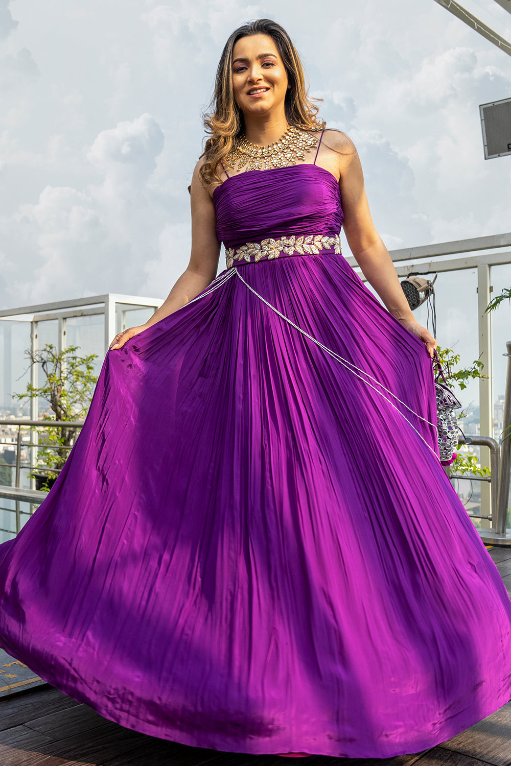 PURPLE PLEATED FIT AND GOWN FLARE (7555429269750)
