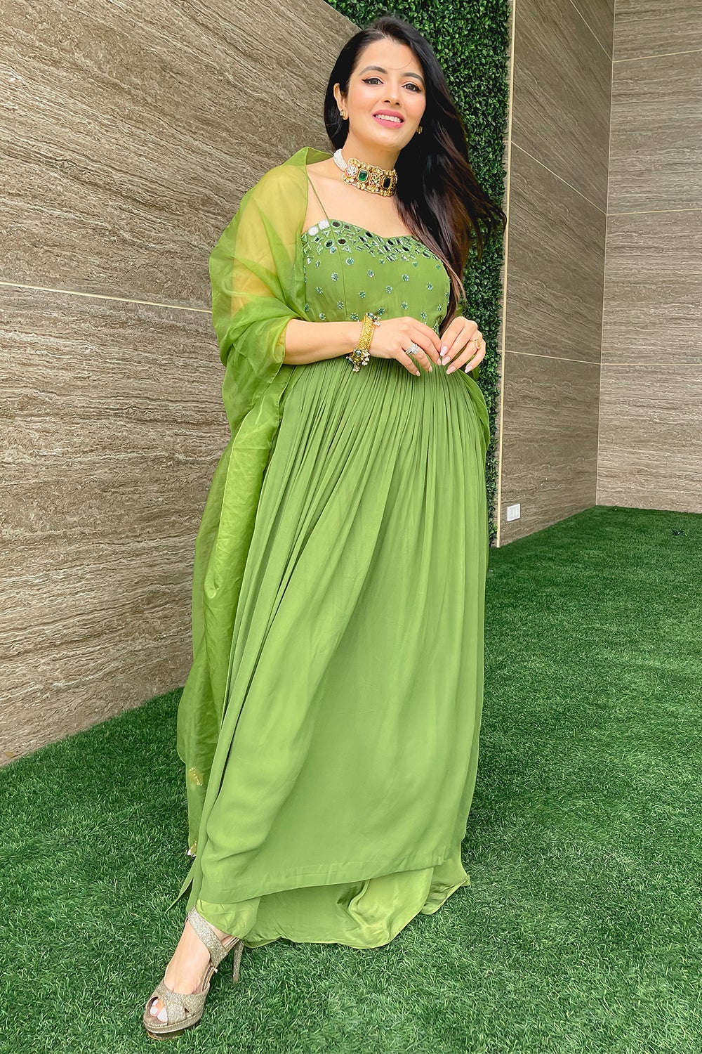 GREEN MIRROR KURTA SET (6925841989815) (7534737522934)