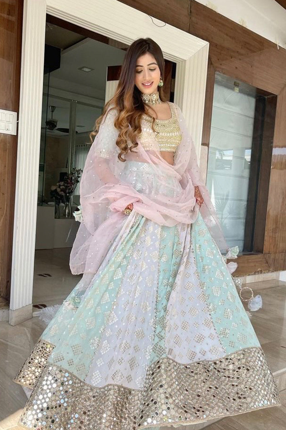 SWISH SIGNATURE BANARASI LAYERED LEHENGA (6672778854583)