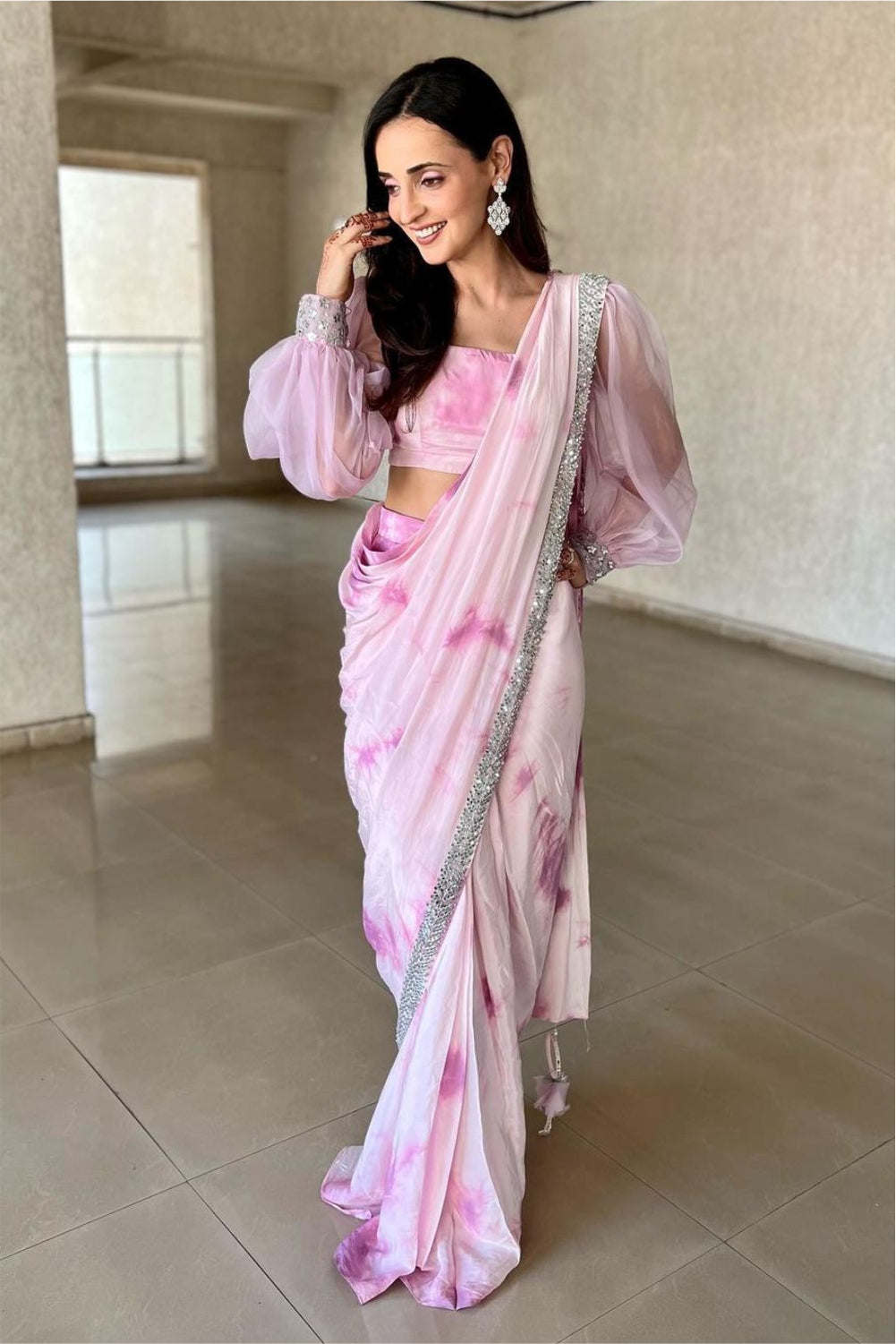 SANAYA IRANI LILAC TIE DYE READY TO WEAR SAREE (7988495974646)