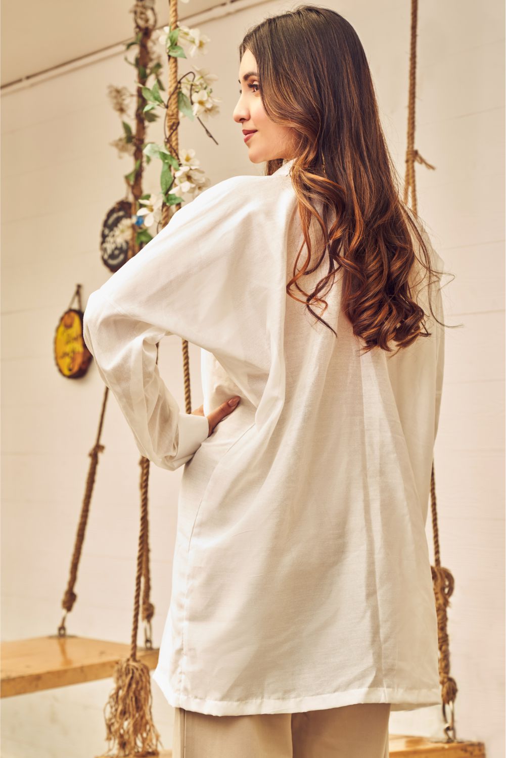 Boho White Oversized Shirt With Floral Patch Work (8007388758262)