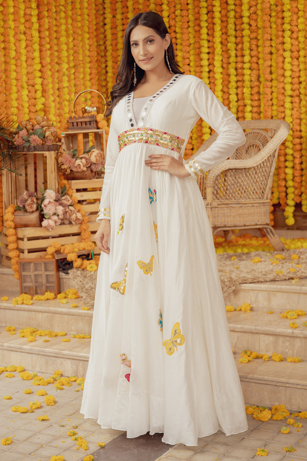 WHITE MIRROR BUTTERFLY EMBELLISHED FIT AND FLARE DRESS (7758617215222)