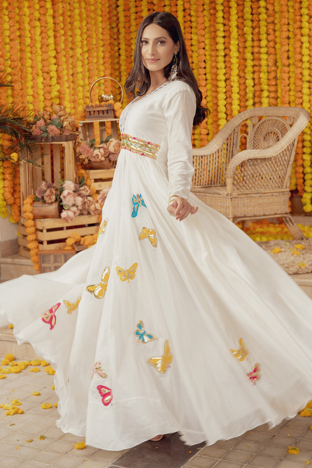 WHITE MIRROR BUTTERFLY EMBELLISHED FIT AND FLARE DRESS (7758617215222)