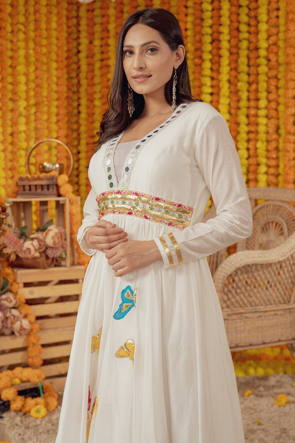 WHITE MIRROR BUTTERFLY EMBELLISHED FIT AND FLARE DRESS (7758617215222)