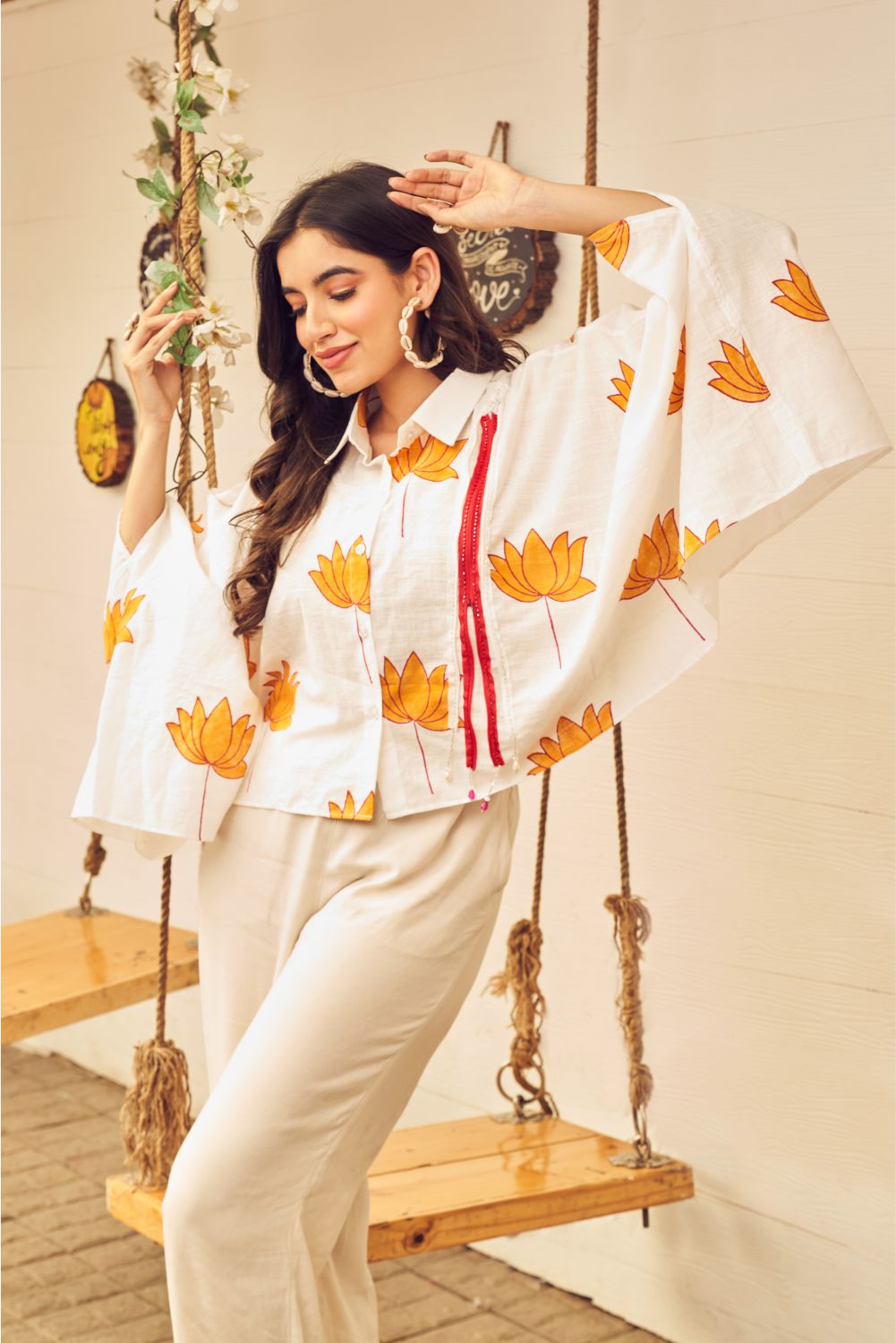 Boho Printed Shirt With Cape Sleeves (8007388987638)