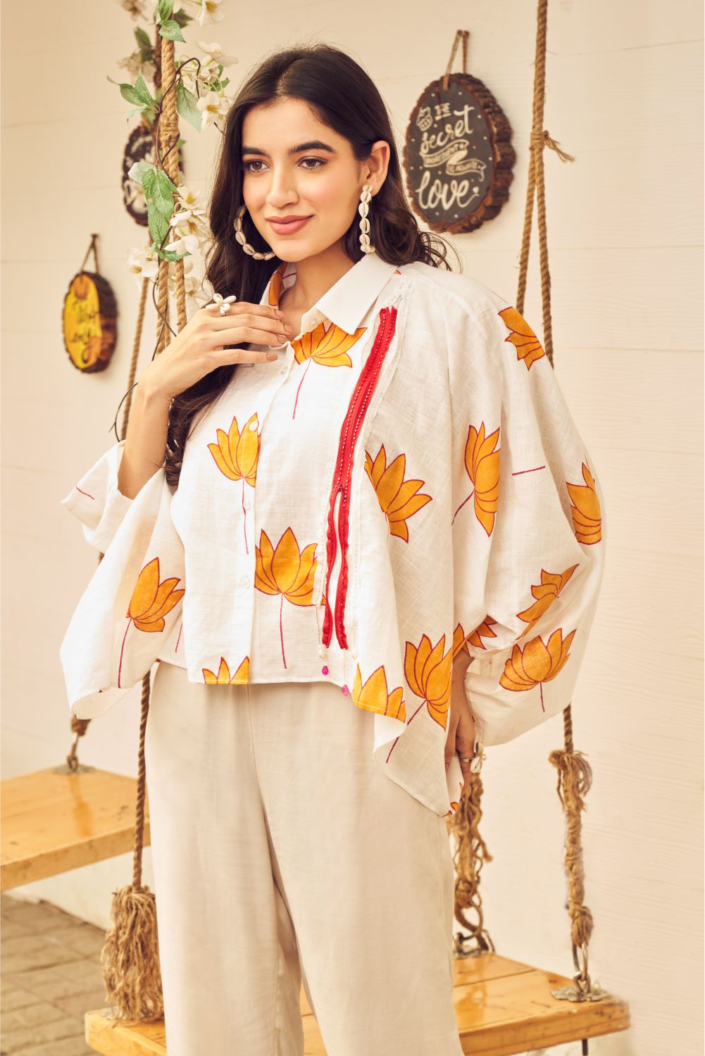 Boho Printed Shirt With Cape Sleeves (8007388987638)