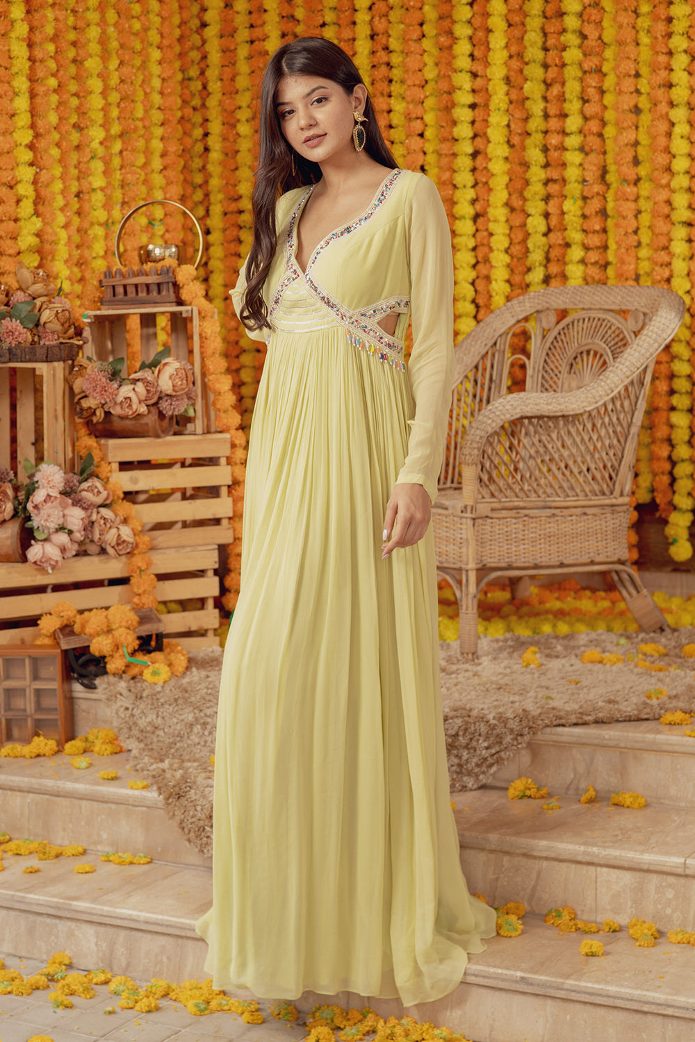 Buy Latest Yellow Haldi Gown & Dresses From Anaya Designer