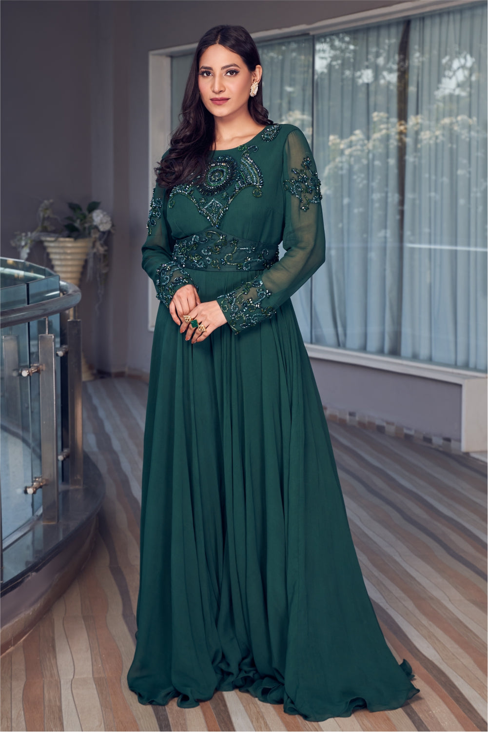 Bottle Green Jumpsuit With Embellishments (7962181959926)